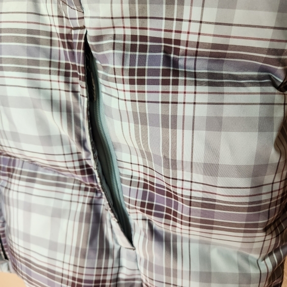 Eddie Bauer Womens Green/Purple Plaid Goose Down Puffer Vest-Size L - Picture 4 of 11